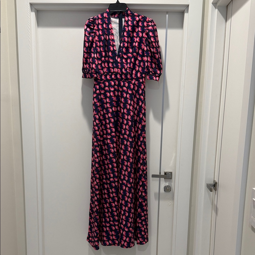 Women’s Navy Maxi Dress with Pink Leaf Print